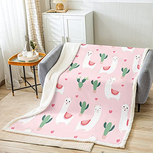 Llama Alpaca Sherpa Blanket Kids Cute Llama Fleece Throw Blanket Girls Cartoon Llama Alpaca Plush Blanket For Sofa Couch Bed Pink Bedroom Decor South American Animals Fuzzy Blanket Baby 30X40 Inch #TOP1