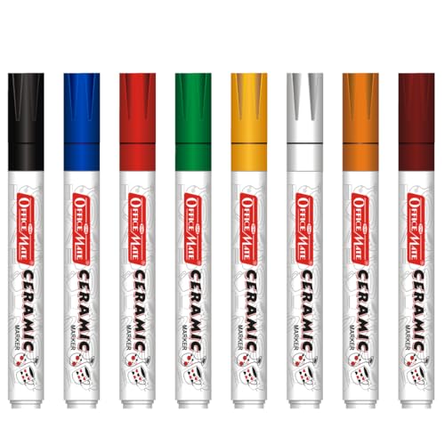 Image of Soni Officemate Ceramic Marker | Pack of 10 (Mix) | For Ceramic, Rock, Glass Painting | Fade-Proof, Smudge-Free | 4.5 mm Tip | Long-Lasting Ink