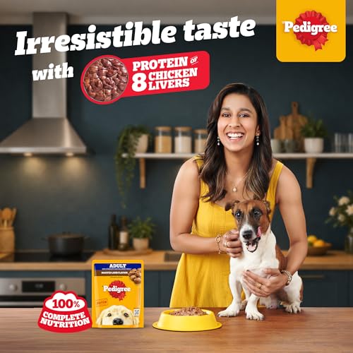 Image of Pedigree Adult Wet Dog Food, Roasted Lamb Flavour Chunks in Gravy, 70 g, Made with Real Meat, Complete & Balanced Nutrition for Adult Dogs