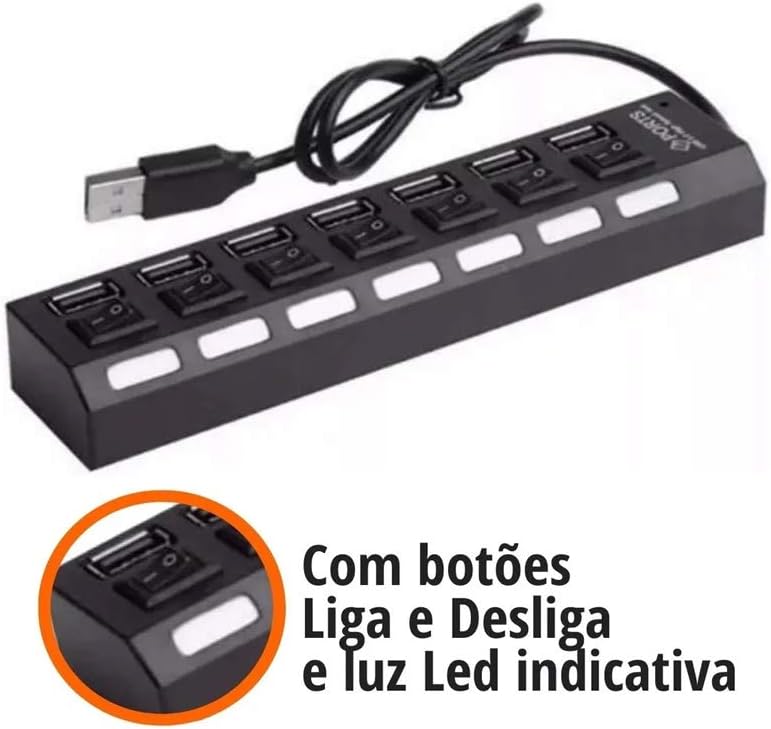 Hub Usb 7 Portas 2.0 Hd Extensor Pen Drive Hd Tomate. Cores sortidas