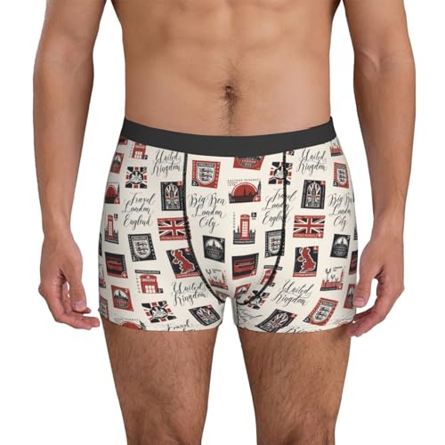 Mens Underwear - Boxers for Men, England Stamps print Boxer Briefs for Men Pack, Mens Boxer Briefs