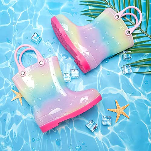 Babelvit Toddler Rainbow Soft Rubber Rain Boot Little Kids Lightweight Waterproof High Top Rain Shoes Children Baby Girls Boys Outdoor Cute Printed All Season Mud Boots With Easy-On Handles #TOP3