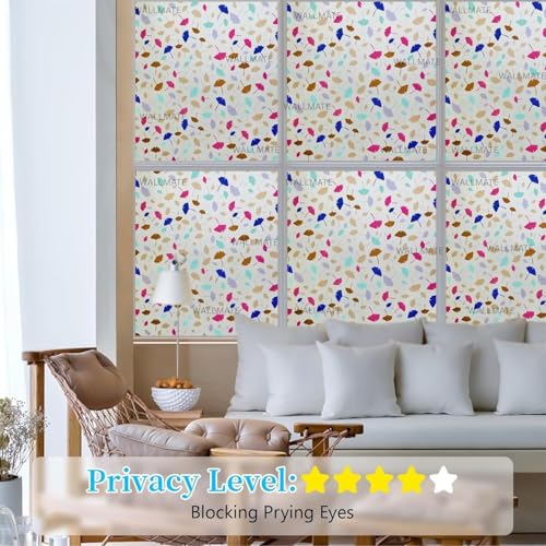 Image of WALLMATE Window Privacy Film Frosted Vinyl Glass Covering, UV Blocking, Non-Adhesive, No-Glue, for Bathroom Living Room Office,(24x36 Inch, Color Leaf)