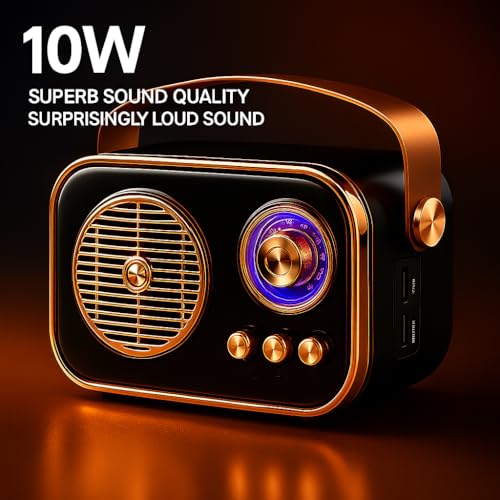 Image of Fire turtle Vintage Bluetooth Wireless Speaker | 10W RMS Loud Sound | Retro Design with Type-C Charging, 8H Battery Backup, USB & AUX Input, Portable Home &