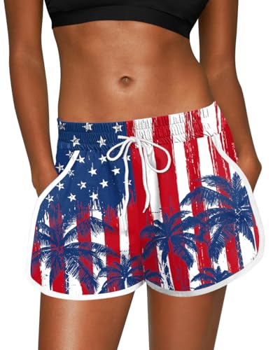 Image of For G and PL Women Summer Floral Beach Boardshorts with Pockets Swim Trunks