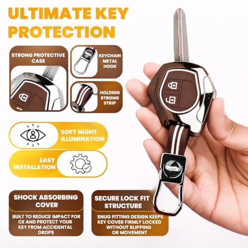 Image of Premium Metal & Silicone Car Key Cover for Suzuki 2 Button Remote Key | Compatible with Swift, Ertiga, WagonR, Celerio, Dzire, Alto, Fronx, Brezza, S-Presso, Ignis | Luxury Key Case