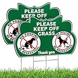 Keep Off Grass Signs for Yard with Stakes, 8 x 12 Inch Double Sided No Dog Poop Signs for Yard, Weather-Resistant Corrugated Plastic Lawn Sign