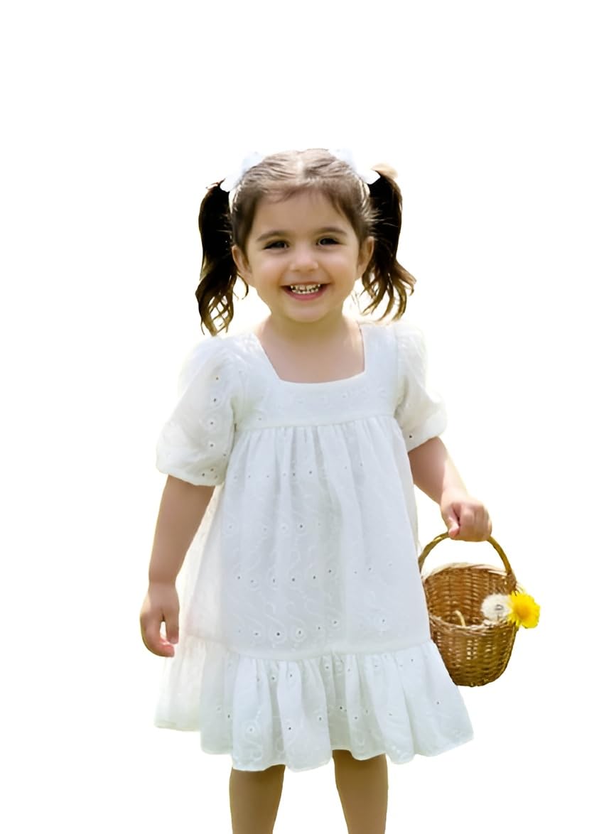 SKYCARRY White Cotton Boat Neck Knee Length Dress for Girls Ages 1 to 7 Years Old Comfortable Baby Girl Frock and Kids Wed... - Review, Price and Buying Guide
