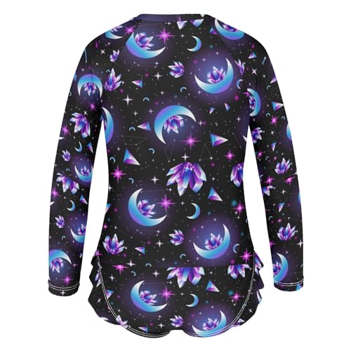 Wusikd Girls Long Sleeve Swimsuit Months Crystals One Piece Bathing Suit Zipper Black Sky Swimwear Sun Protection 5-6T3