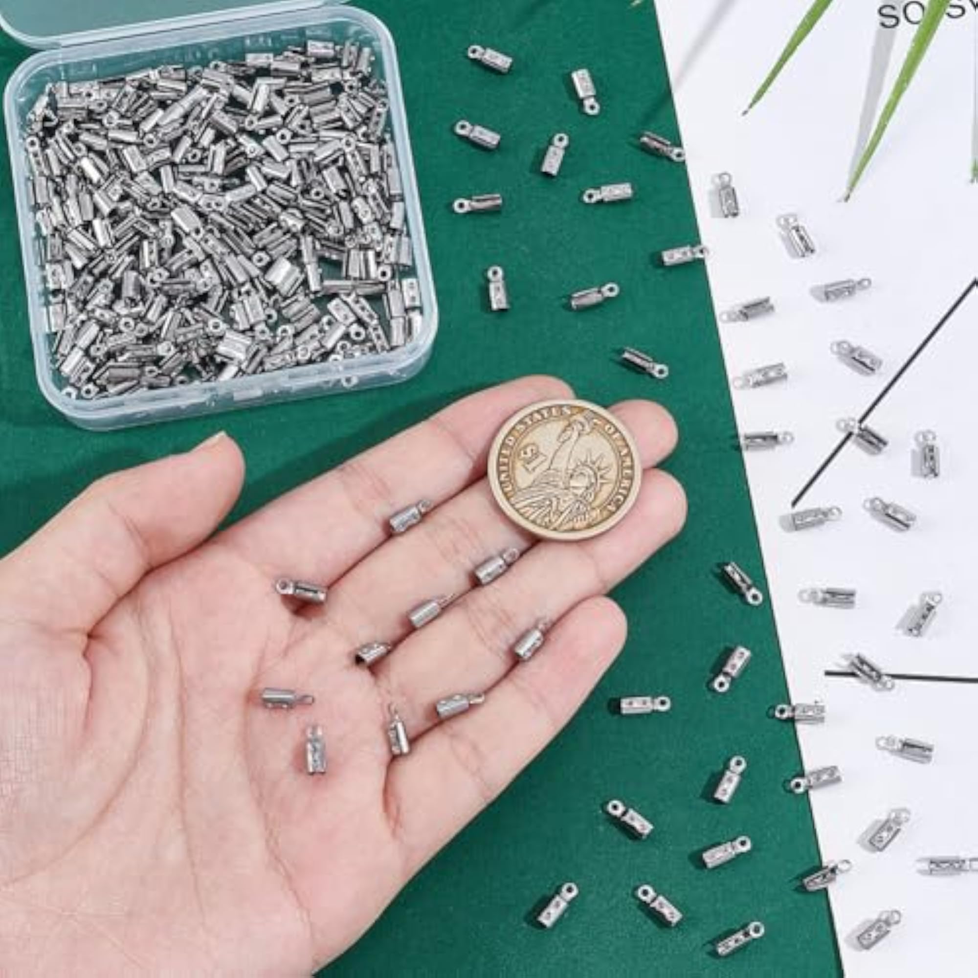 300 Pcs Stainless Steel Folding Crimp Ends, Clamp Tips