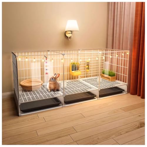 うさぎ ケージ 屋根付き トレー付き ドア付き ウサギケージ 檻 飼育ゲージ ペットゲージ 小屋 小動物用 組立式 フェンス プレイサークル モルモット フェレット ハリネズミ チンチラ うさぎ ペット用品 (両面から見ても透明,107*35*52cm)