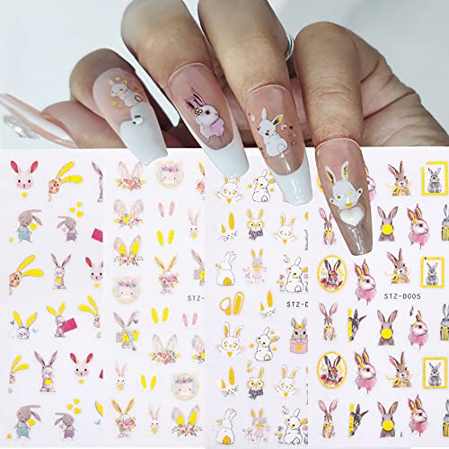 4 Sheets Easter Bunny Nail Stickers Cute Gold Nail Art Decorations 3D Self-Adhesive Stickers For Acrylic Nail Art Design Women Nail Decorations #TOP4