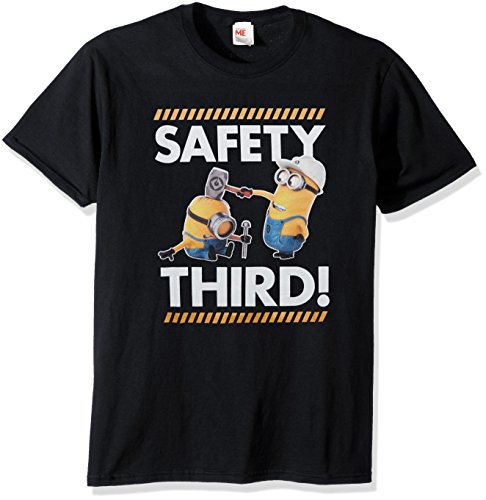 Despicable Me Men's Minions Safety Third Construction Bop Funny Graphic Tee, Black, XX-Large