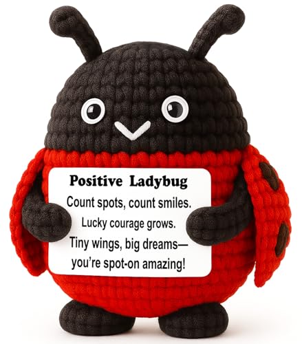 WEYON Positive Lucky Gift Mini Crochet Ladybug Plush with Message Card Handmade 3-Inch Kawaii Desk Locker Decor Year-Round Encouragement