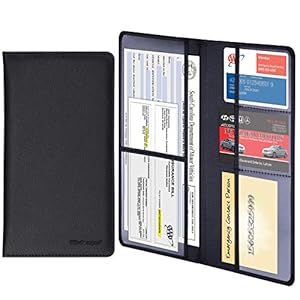 Wisdompro Car Document Holder Organiser, PU Leather Vehicle Insurance and Registration Holders Wallet Case for ID Card, Driving Licence, Key Contact Information Cards