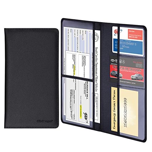 Wisdompro Car Registration and Insurance Documents Holder - Premium PU Leather Vehicle Glove Box Paperwork Wallet Case Organizer for ID, Driver's License, Key Contact Information Cards (Black)