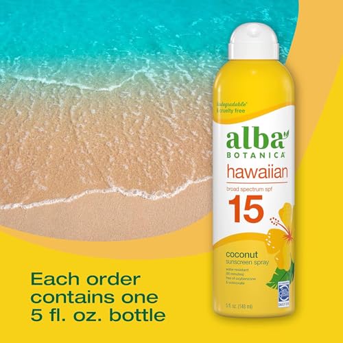 Generic Sunscreen Spray for Face and Body, Broad Spectrum SPF 15 Sunscreen, Hawaiian Coconut, Water Resistant and Biodegradable - Alba's Quality SPF 15 (Pack Of 4)