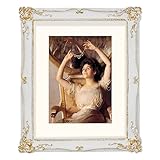 SIMON'S SHOP 11x14 Picture Frame Matted for 8x10 Photo, Vintage Style Poster Frames 11x14, White with Gold Accents Wall Mounting Gallery Wall Decor