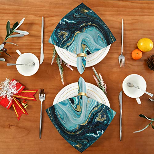 Oyihfvs Gold Turquoise Blue Marble Texture Luxury Ink Paint Dinner Cloth Napkin Set Of 4, Washable Table Napkins With Hemmed Edges, Oversized Reusable Premium Polyester Fabric For Wedding Parties #TOP3