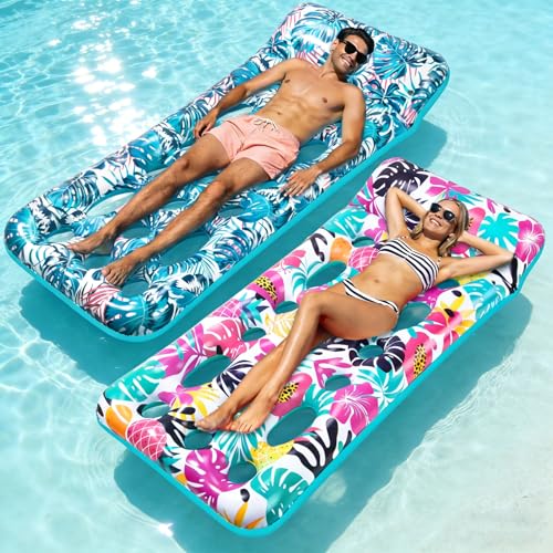 Korlon Tec 2 Pack Pool Floats Adult, Inflatable Tanning Pool Float Lounger, Cooling Pool Rafts Floaties for Adults Floating Mat for Summer Outdoor Lake River Beach Pool Party