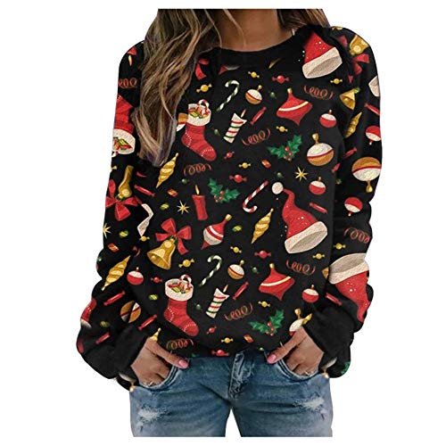 SFYZY Christmas Sudaderas sin Capucha Jumpers, Sudaderas Divertidas para Mujer Ugly Sweater 3D imprimió Xmas Graphic Jersey Ropa Divertida Regalo Impreso Jerseys Traje de Navideño