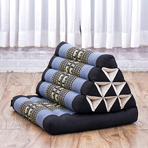 Image of Leewadee 1-Fold Mat with Triangle Cushion - Comfortable TV Pillow, Foldable Mattress with Cushion Made of Kapok, 30 x 20 inches, Blue