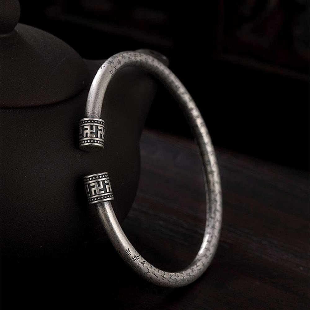 Bracciale in argento sterling, bracciale in argento 925, bracciale in argento 925 da donna Bracciale rigido regolabile vintage Bracciali cinesi Gioielli in argento sterling