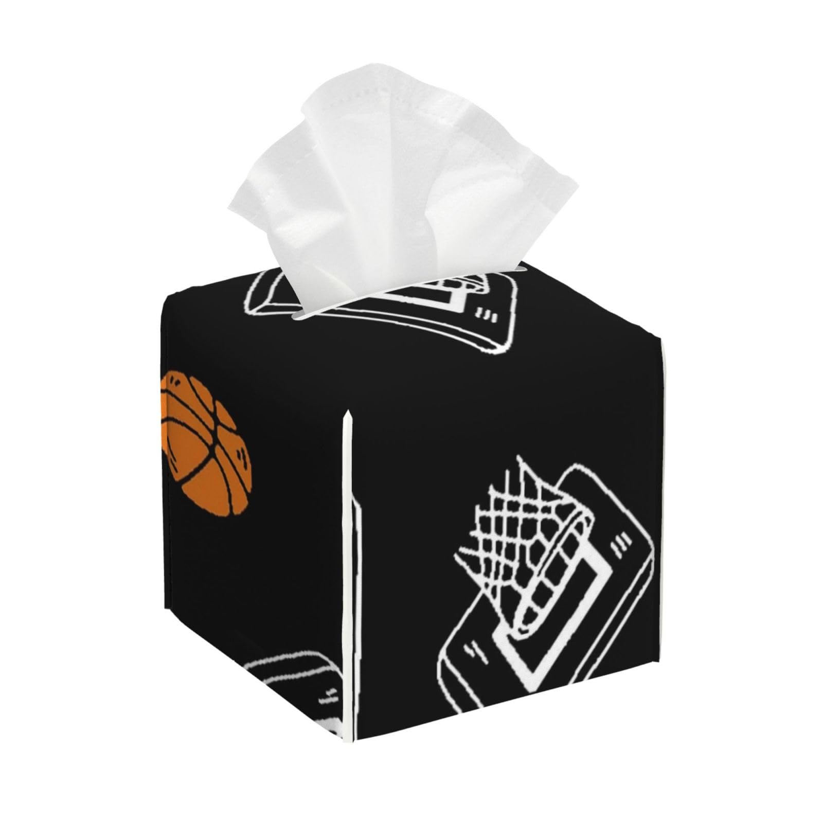 Basketball Sport Seamless Pattern PVC Cube Tissue Pack for Home Office Bathroom Use