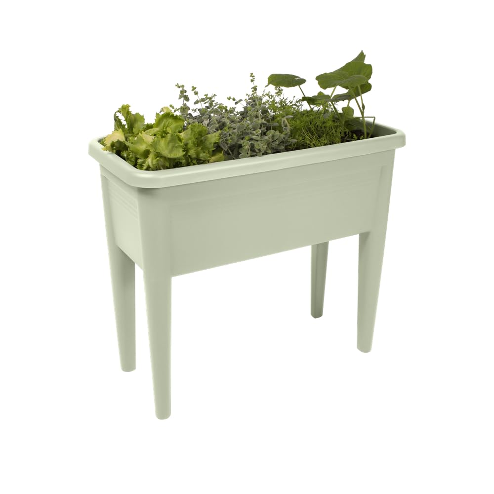 Elho Green Basics Grow Table XXL 75 - Jardinera por Exterior cultívalo tú Mismo - Ø 75.5 x H 65.1 cm - Stone Green