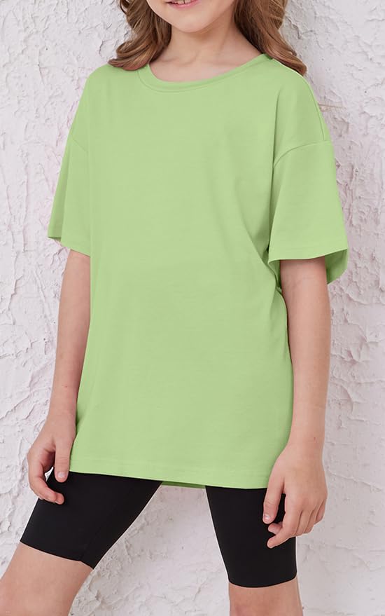 Image of ZDC Girls Short Sleeve T Shirts Kids Summer Oversized Tops Trendy Crewneck Basic Tees 5-14 Years