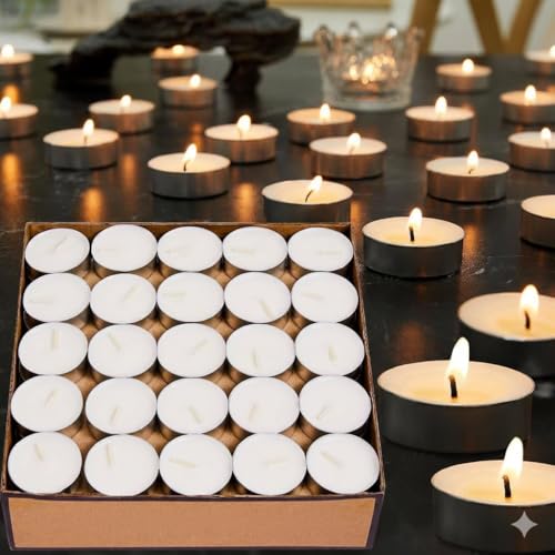 ABC Tea Lights Candles Tealight Candles White Smokeless Dripless Long Lasting Tea Light Candles Tea Candles for | Weddings | Party | Shabbat | Home Decorative Tealights (50 Pack 8g)
