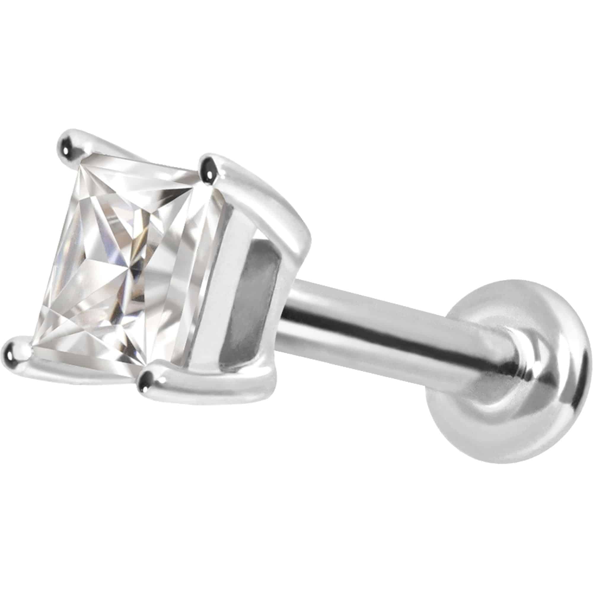 PIERCINGLINE Piercing Stecker 14 Gold Labret mit Innengewinde MOISSANIT-QUADRAT 585er Gold - Roségoldfarben, Goldfarben, Silberfarben