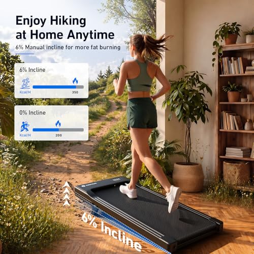 Image of DeerRun Under Desk Walking Pad Treadmill for Home & Office, 6% Manual Incline, 2.5 HP, 0.6-3.8 MPH Walking Speed, 300 lb Capacity, App & Remote Control