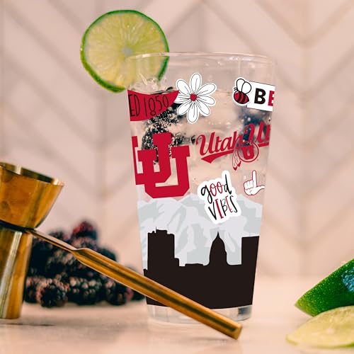 Image of Logo Brands NCAA 16 oz Pint Glass - Durable Glass With Bold Team Color- Chip-Resistant Rim Drinkware For Fans, Tailgates, Home Bars & Everyday Use