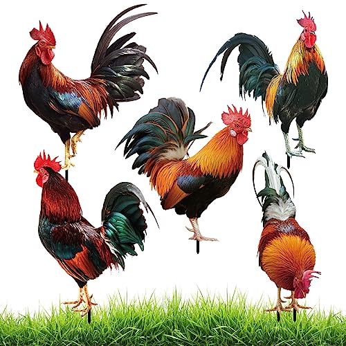 Soaoo 5 Pcs Acrylic Rooster Yard Decorations Outdoor Garden Chicken Statues Rooster Garden Decor Chicken Party Decorations for Outdoor Lawn