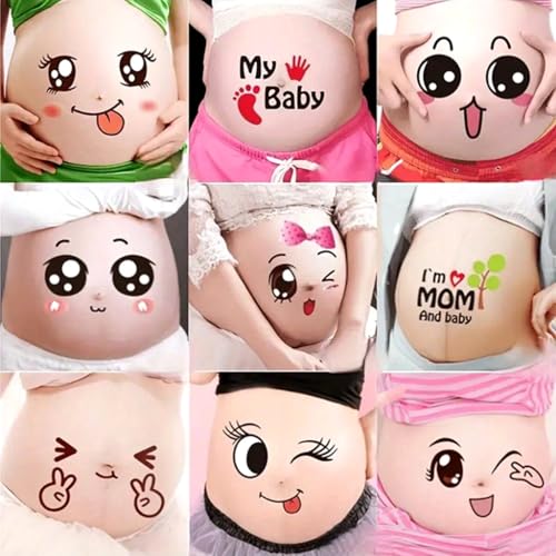 Kinteshun Photo Booth Props for Pregnant Woman,Expectant Mothers Baring Belly Bump Paster Pregnancy Facial Expressions Sticker Unborn Baby Photographying Props (Type D)