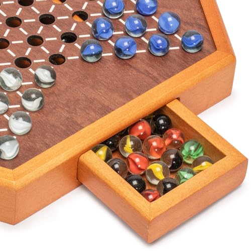 Juego de Mesa Damas Chinas de Madera con Canicas de Vidrio miniatura 3