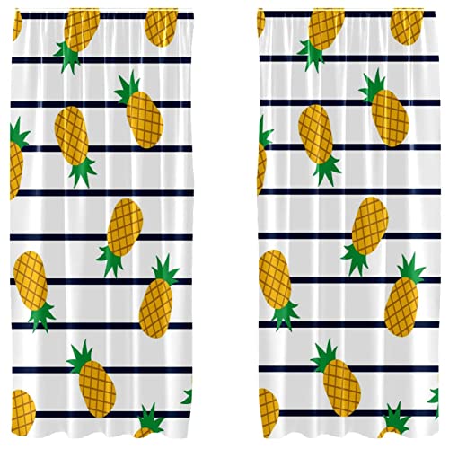 Cortinas de piñas amarillas juego de 2 paneles ligeros con bolsillo para barra de 55x84 pulgadas 2