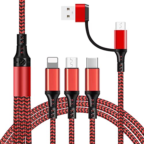 2Pack Multi Charging Cable, USB A/C Multi Charger Cable 5 in 1 Fast Charging Cord with Micro USB Type C Port, Multi USB Cable for Phone 17 16 15 14 13 12 11 X 8 6 Samsung Tablet and More -1.2M