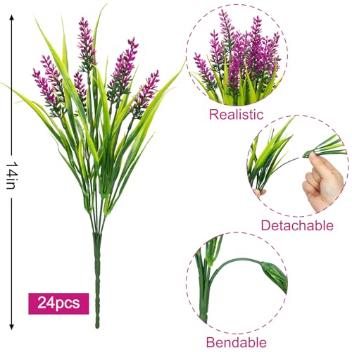 Image of Bassion 24 Bundles Artificial Flowers for Outdoors Fake Lavender, Fuchsia