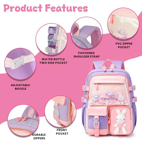 Image of Storite School Bag for Kids Girls 20L | Cute Waterproof Backpack with Chest Strap | Large Capacity Backpack with 180 Wide Opening|Bottle Pocket & Organizer | Primary Travel Bag