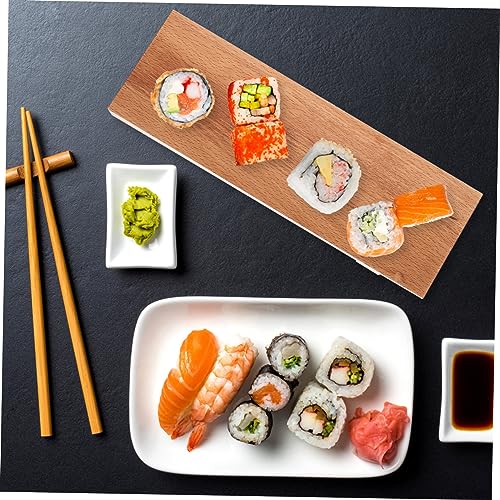 Plato para sushi y sashimi de madera color beige miniatura 4