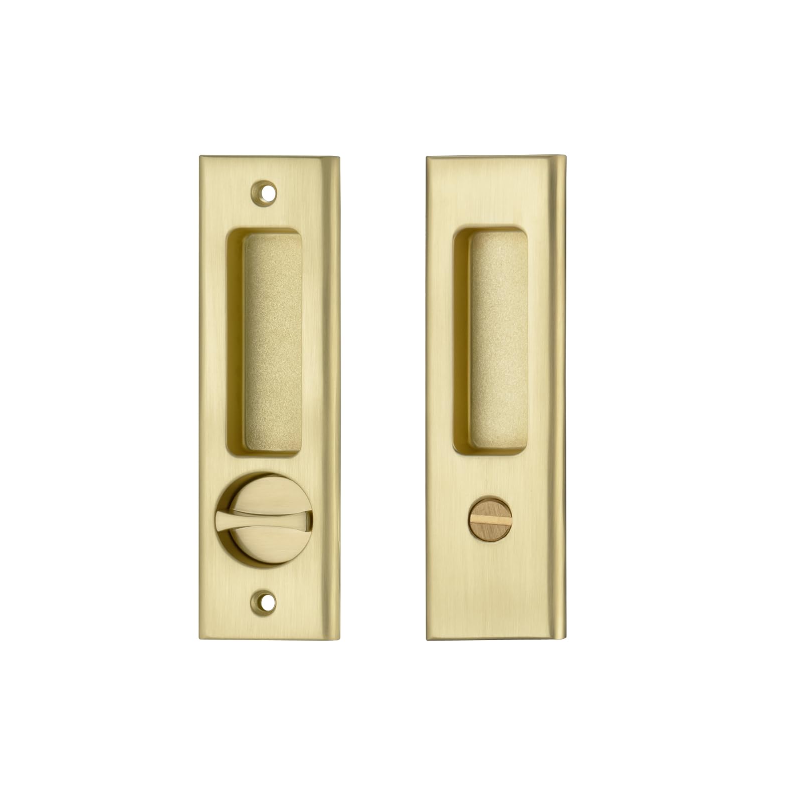 Photo 1 of NCL Sliding Door Handle for Bath, Satin Brass Barn Door Flush Handle, Privacy Pocket Door Lock