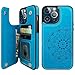 Vaburs Compatible with iPhone 13 Pro Max Case Wallet with Card Holder, Embossed Mandala PatternÂ Flower PU Leather Double Buttons Flip Shockproof Cover for Magnetic Car Mount 6.7 Inch (Blue)