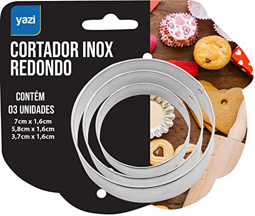 Tuut, Linha Confeitaria, Jogo com 3 Cortadores em Inox Redondo, 3 tamanhos