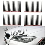 4 Pcs 3D Black Car Eyelash Sticker Set - Stylish Cars Headlight Decoration with Fun Long Eyelashes Design for Women's Cars - Easy to Apply Car-Styling Decorative Sticker Lashes