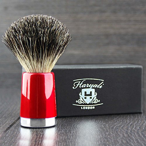 Haryali London Men Shaving Brush with Black Badger Hair and Long Red Handle