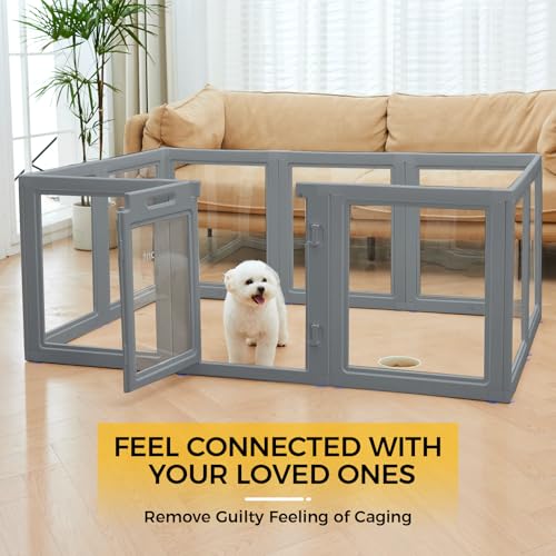 Image of EVERFRONT Clear Acrylic Dog Playpen - Clear Dog Play Pen - Easy Assemble Acrylic Dog Playpen - Puppy Playpen, Cat Playpen, Small Animal Playpen, Dog Play Pen Indoors
