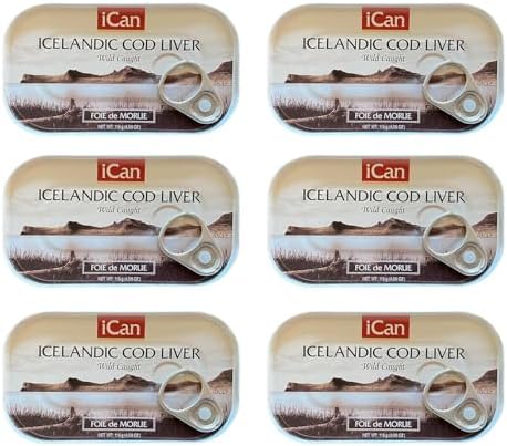 Ican Icelandic Wild Cod Liver in Own Oil, 4.06 oz (Pack of 6)