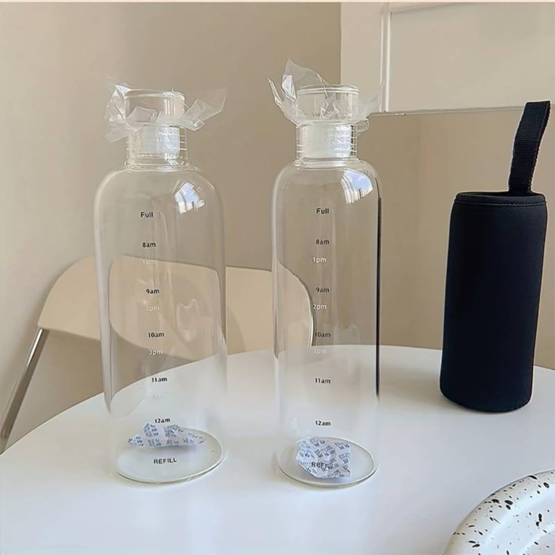 1 Litre Glass Water Bottle with Sleeve, With Black Sleeve, 1000 ml - Image 3